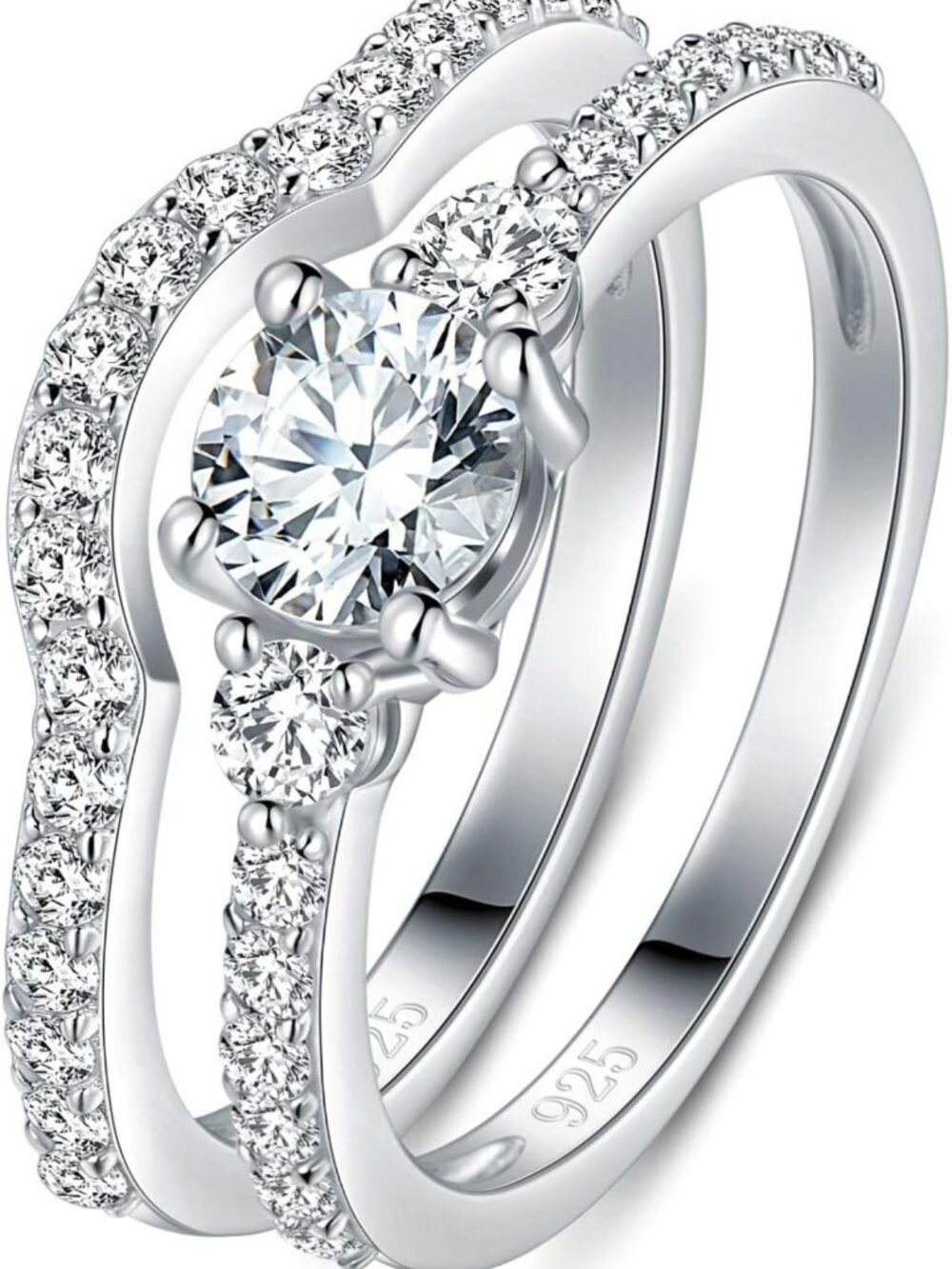 925 Sterling Silver CZ Infinity Wedding Ring Set - Three-in-One, Size 4-12